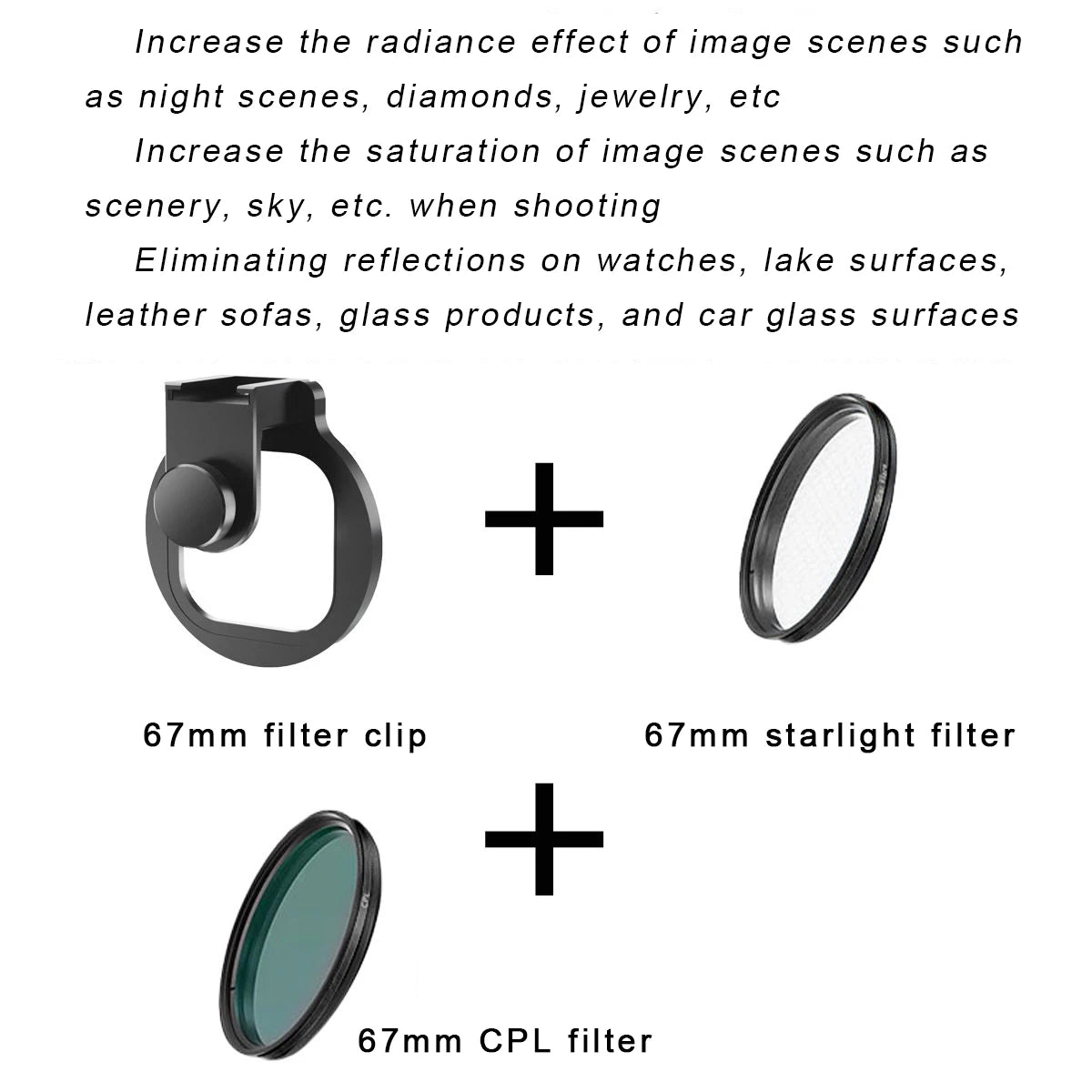 67mm Metal Phone Filter kit Cold Shoe Mount Lens Starlight Black Mist VND CPL for iPhone Pro Max Samsung Android HUAWEI Xiaomi