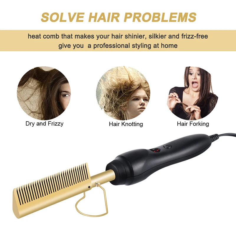 Professional Electric Ceramic Ionic Hair Straighten Straightener Brush Hot Comb Pressing Electric Hot Comb Hair Straightener