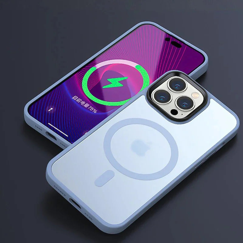 Matte Translucent Frosted Phone Case For iPhone 15 14 13 12 11 Pro Max Plus Magnetic Case For Magsafe Wireless Charging Cover