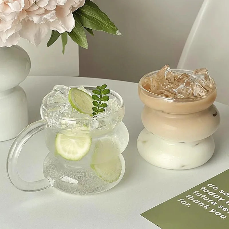 Transparent Glass Cup Exquisite Heat-resistant Tumbler Tea Juice Milk Coffee Mug Water Glasses Stripe Mug Drinkware 350ml-865ml