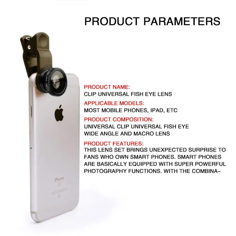 Fisheye Wide Angle Macro Portable 3 In 1 Mobile Phone Camera Lens Clip Macro Smartphone External Lens Android Accessories