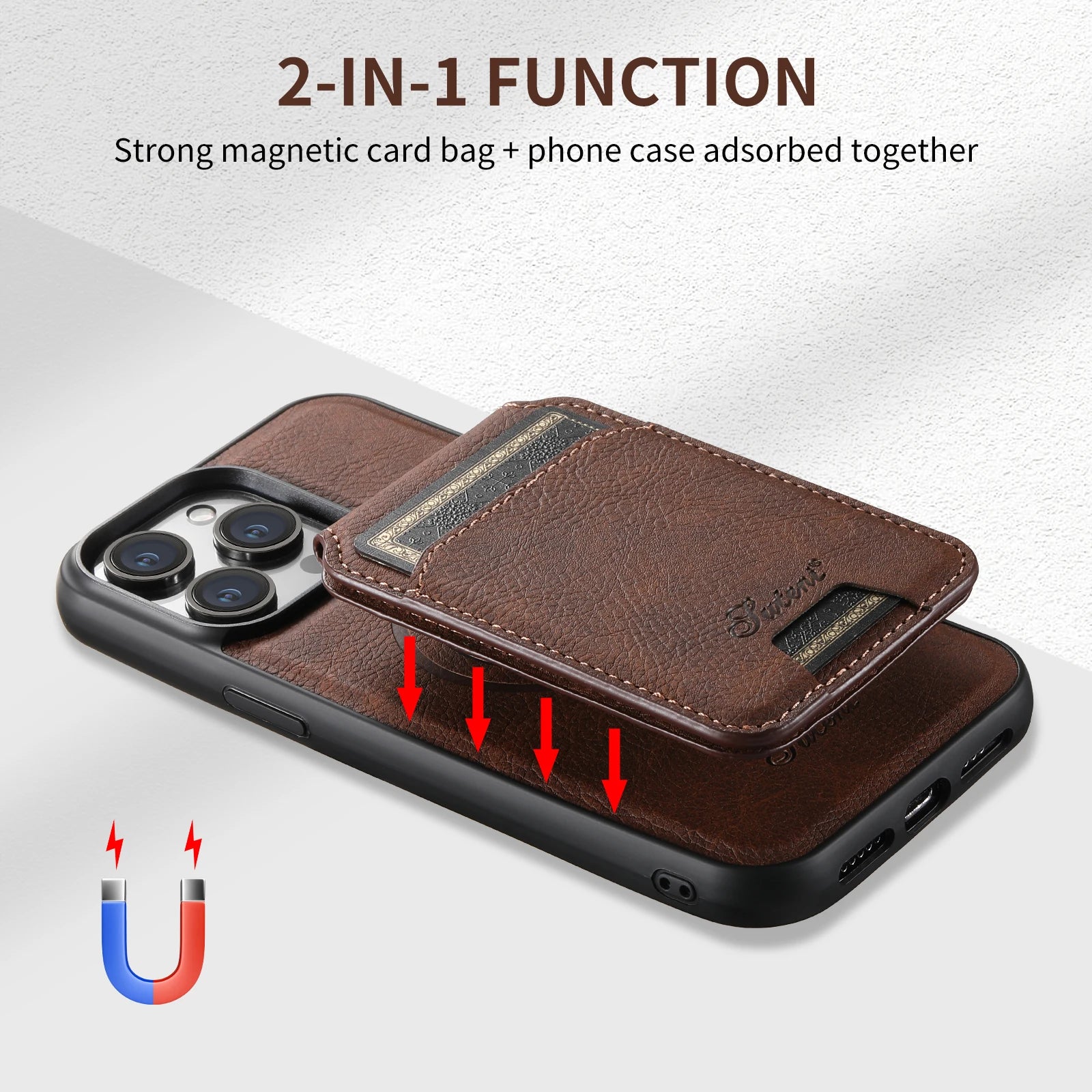 SUTENI Wallet Phone Case Card Holder Leather Magnetic Pocket Cover For Wireless Charging For iPhone 12 13 14 16 ProMax 15Plus