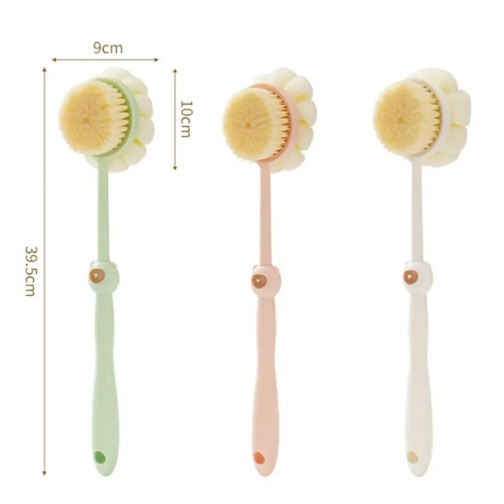 Two Sided Shower Body Brush Silicone Long Handle Bathroom Wash Brush Bathing Massage Back Body Exfoliating Brush Bath Supplies