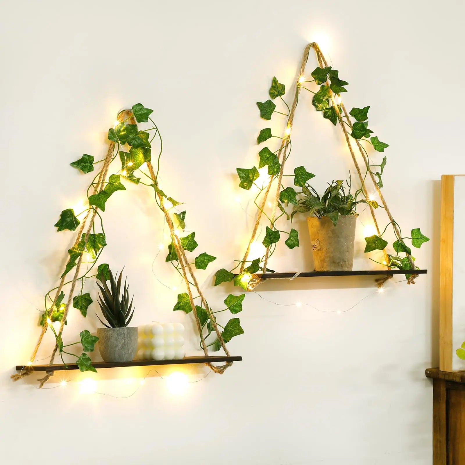 Macrame Wall Hanging Shelf Floating Wall Shelf Boho Home Decor Shelves Wall Wood Decoration for Bedroom Living Room Nursery Gift