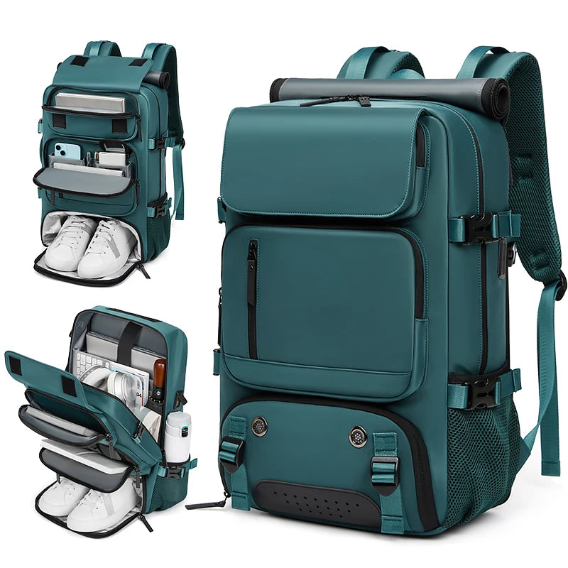 travel backpack,waterproof 16 inch Business Laptop Backpack with Shoe Bag Hidden USB charging port Hiking camping backpack