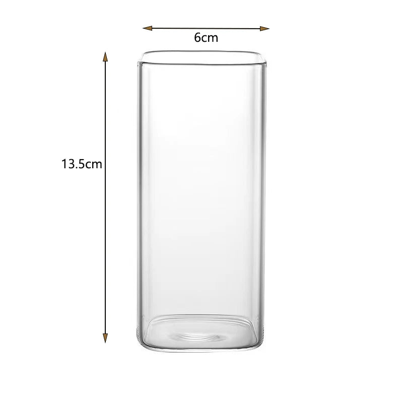 2-1Square Coffee Glass Cup With Lid and Straw Transparent glasses Milk Tea Juice Cups ice Mug For Drinkware