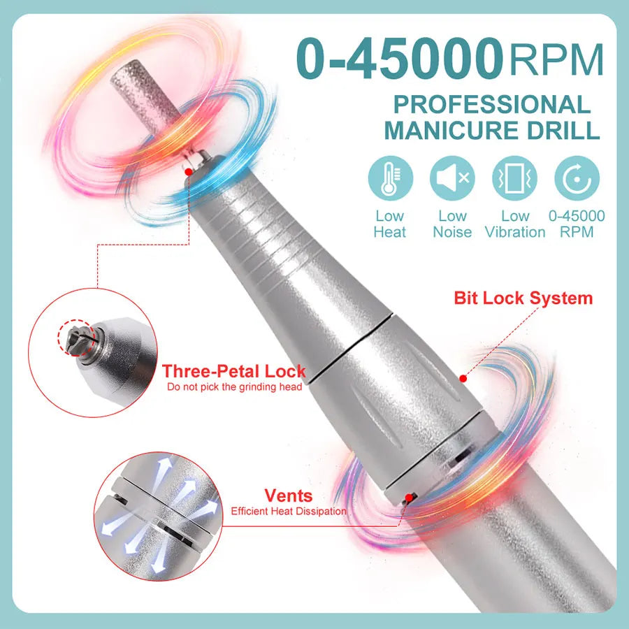 45000RPM Nail Drill Machine Electric Portable Nail File Rechargeable Nail Sander for Gel Nails Polishing For Home Manicure Salon
