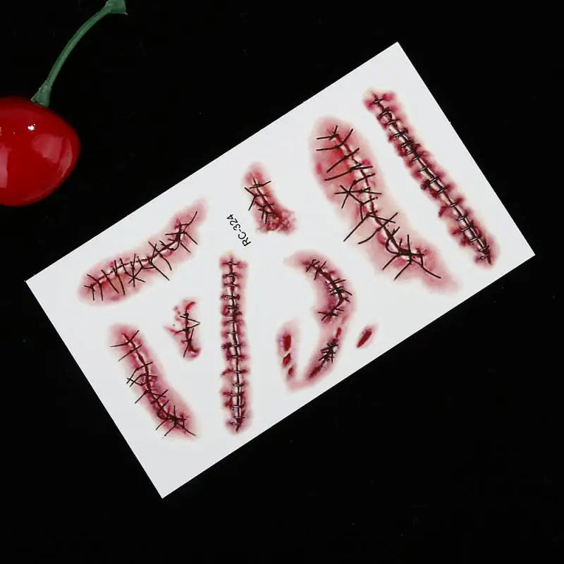 Fake Blood Bloody Knife Scar Funny Party Funny Scary Halloween Costume Halloween Temporary Party Makeup Halloween Tattoo Sticker