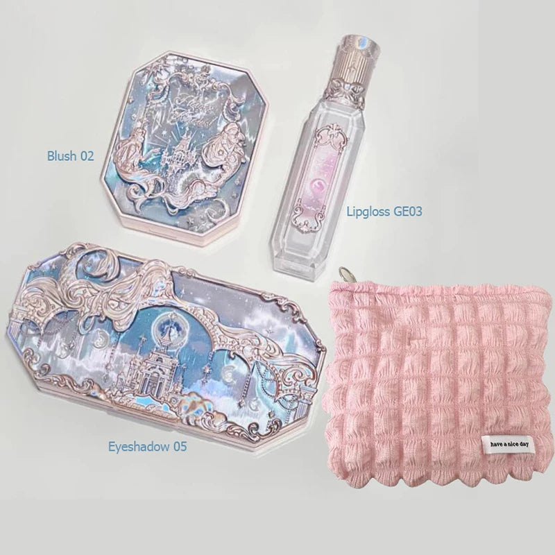 Flower Knows Makeup Set Moonlit Mermaid Eye Shadow Palette Matte Blush And Lipgloss Kit Makeup With Bag