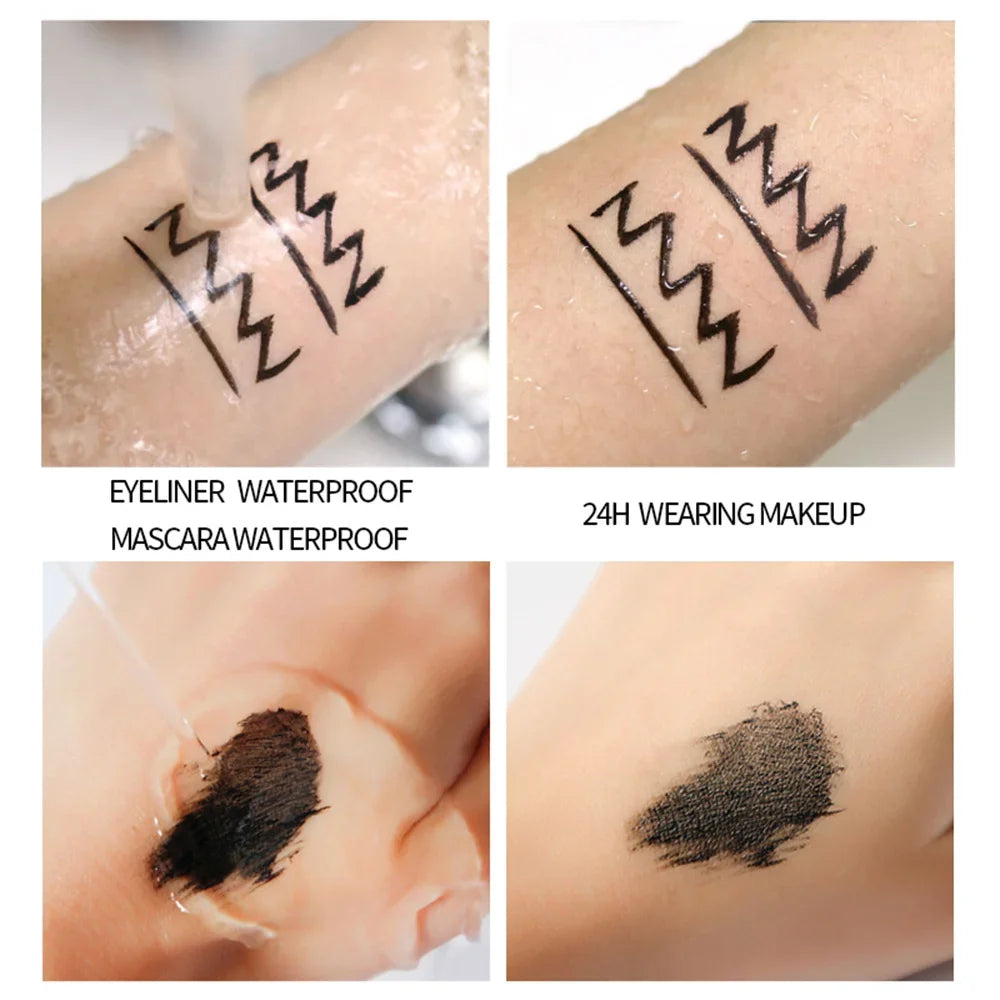 36-Hour Lasting Curling Eyeliner +4D Fiber Mascara Elongate Eyelashes Leopard Print Black Mascara Waterproof Eye Makeup Cosmetic