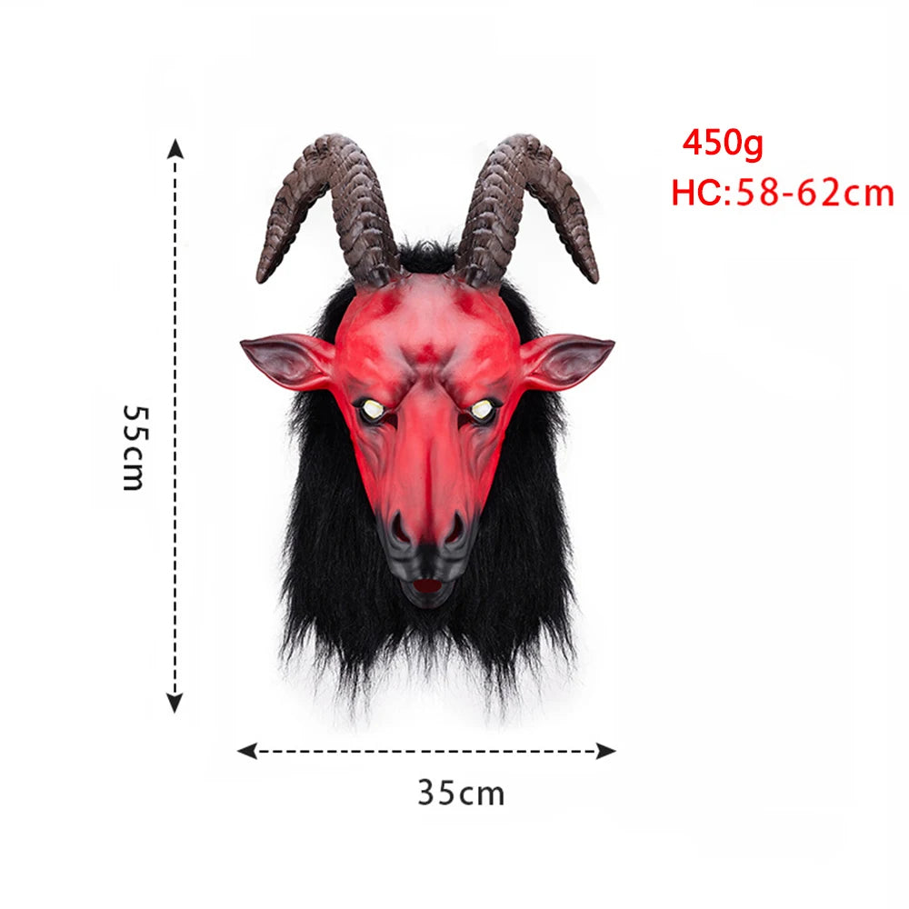 Hellfire Beast Latex Mask Halloween Scary Demon Satan Mask Cosplay Fancy Dress Party Costume Accessory Horror Evil Goat Mask