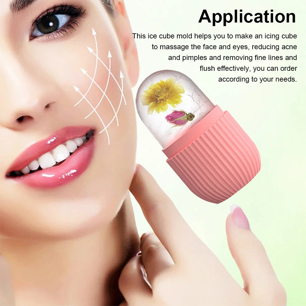 Facial Ice Cube Mold Silicone Freezing Beauty Swelling Face Massager Moisturizing Washable Oven Icing Mould Pink