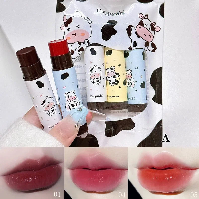 Baby Cow Lip Balm Set Moisture Tinted Lipstick Long-Lasting Moisturizing Nutritious Lip Pomade Red Tint Lipgloss Fruity Lip Care
