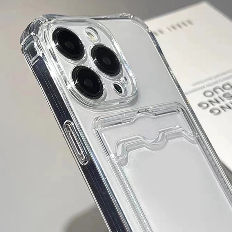 Shockproof Silicone Clear Case for iPhone 15 14 13 12 Mini 11 Pro XS Max X XR 6 6s 7 8 Plus Protection Back Card Pocket Cover
