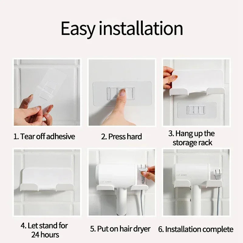Wall Mounted Hair Dryer Bracket Bathroom Shelf Hair Dryer Storage Rack Plastic Strong Adhesive Bracket Bathroom Storage Rack