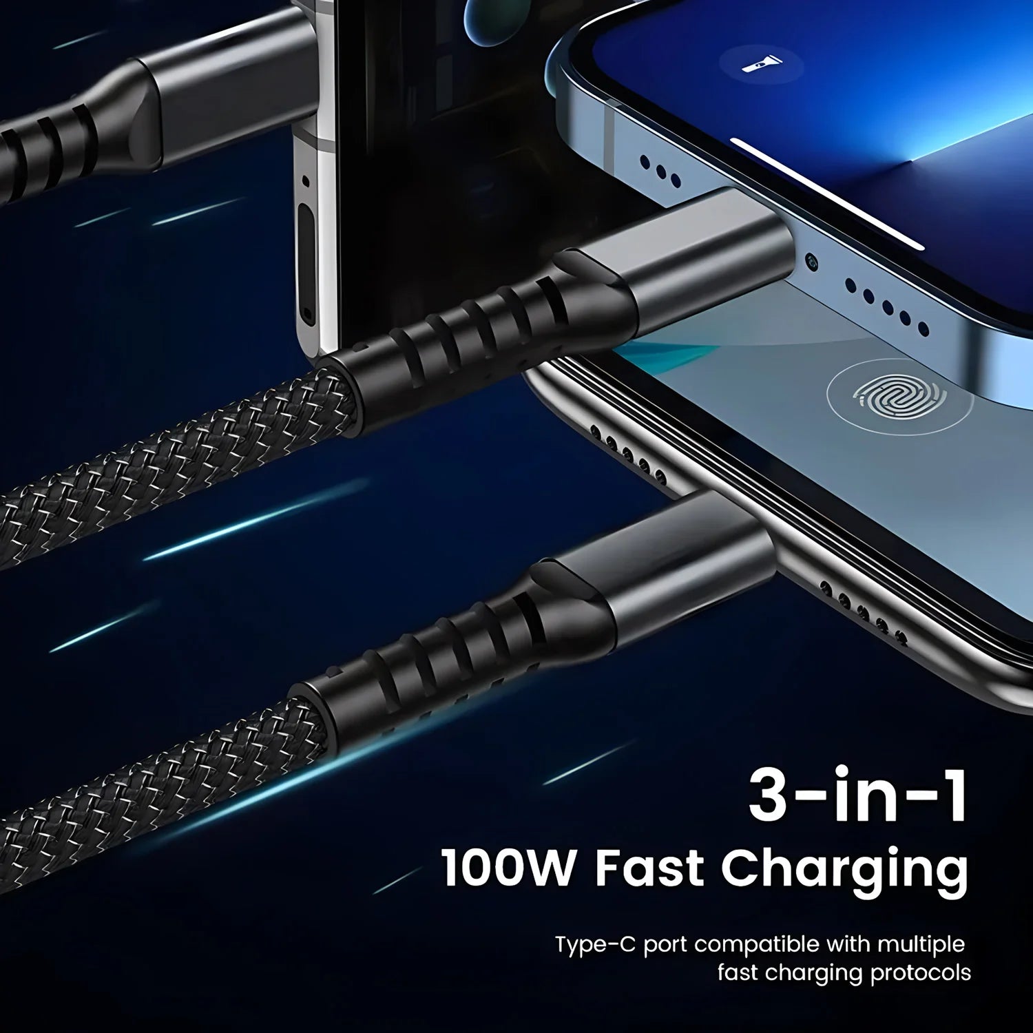 Transparent Luminous 3-in-1 Super Fast Charging Cable, 3 in 1 Charging Cable, Universal with Type-C Micro for iPhone15 14 13