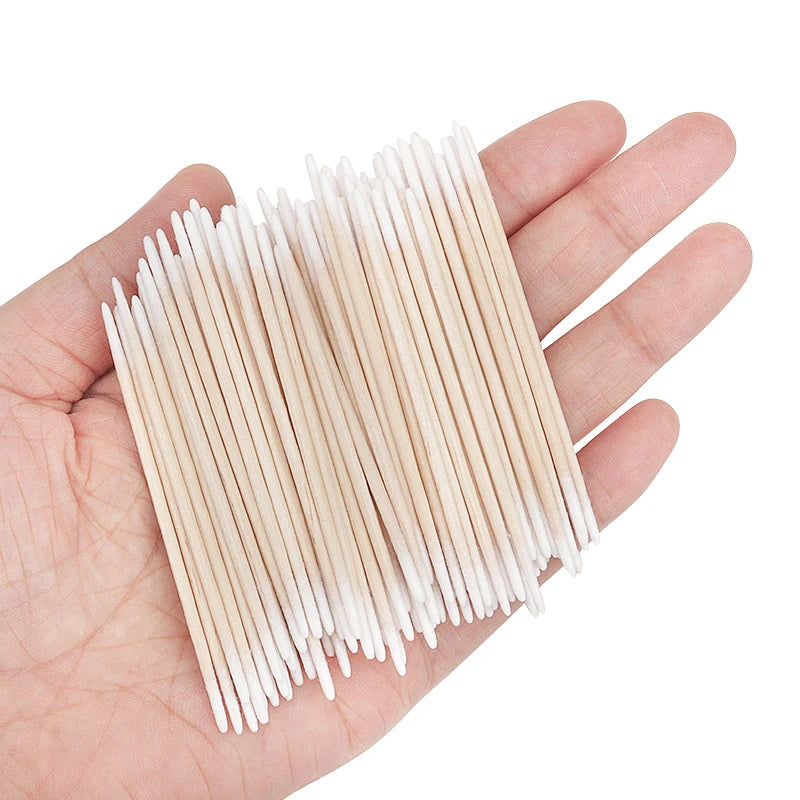Disposable Ultra-small Double-end Wood Cotton Swab 100pcs Lint Free Micro Brushes Eyelash Extension Glue Removing Tools