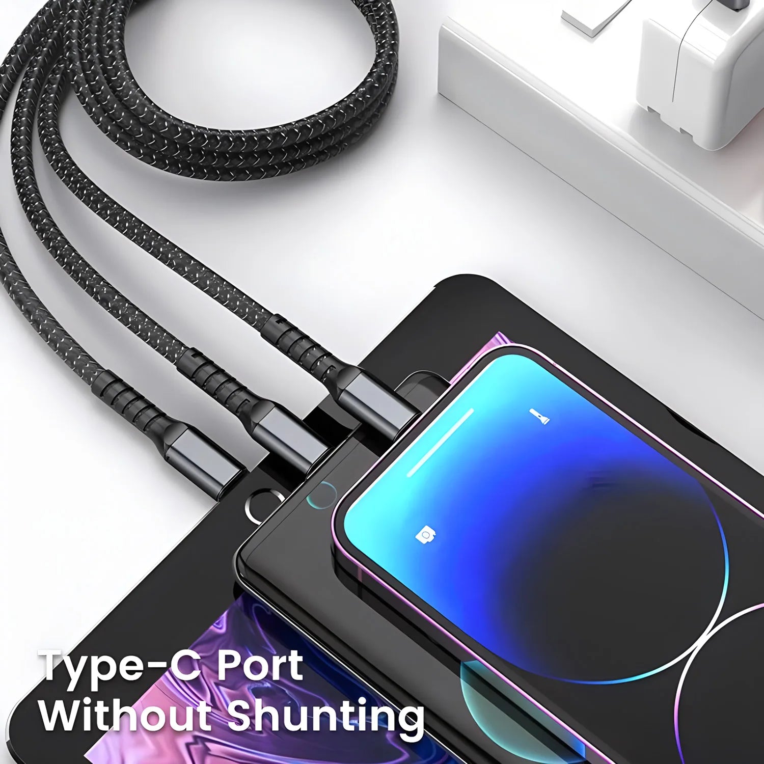 Transparent Luminous 3-in-1 Super Fast Charging Cable, 3 in 1 Charging Cable, Universal with Type-C Micro for iPhone15 14 13