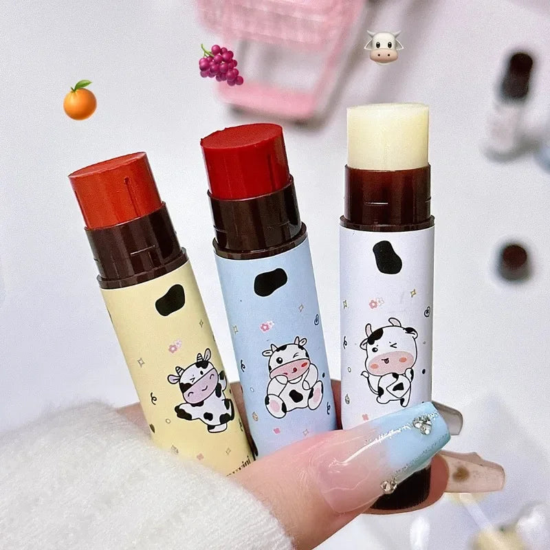 Baby Cow Lip Balm Set Moisture Tinted Lipstick Long-Lasting Moisturizing Nutritious Lip Pomade Red Tint Lipgloss Fruity Lip Care