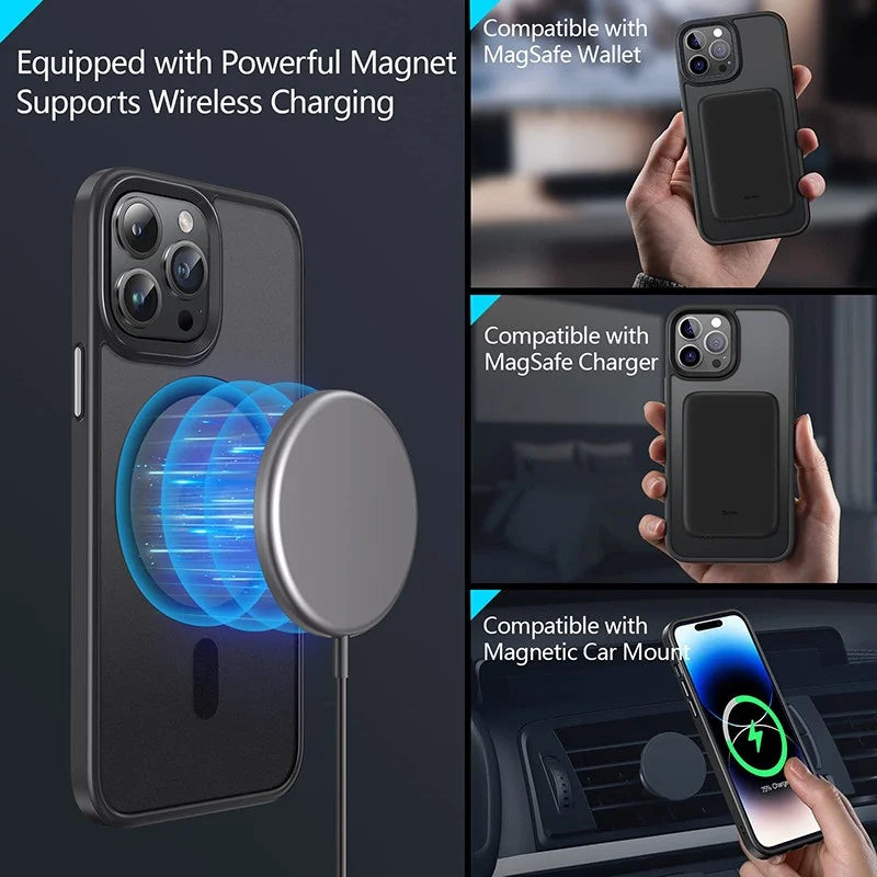Matte Translucent Frosted Phone Case For iPhone 15 14 13 12 11 Pro Max Plus Magnetic Case For Magsafe Wireless Charging Cover