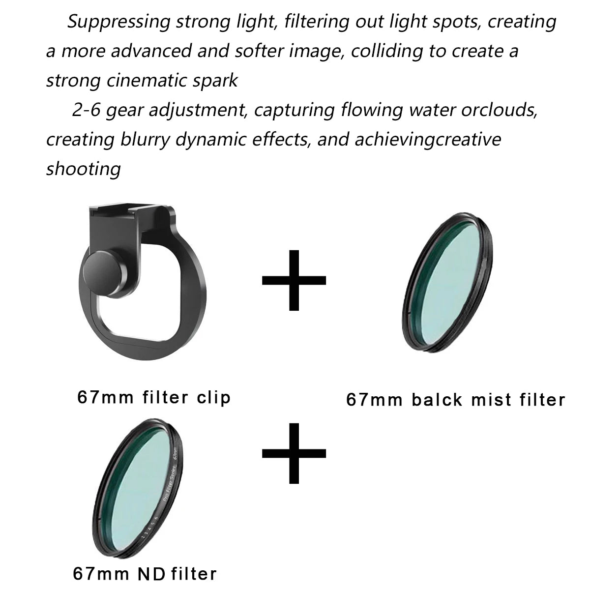 67mm Metal Phone Filter kit Cold Shoe Mount Lens Starlight Black Mist VND CPL for iPhone Pro Max Samsung Android HUAWEI Xiaomi