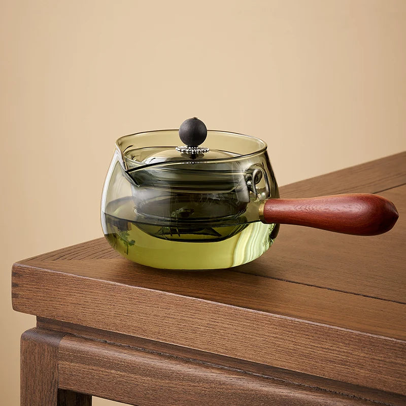 GIANXI Chinese Tea Ceremony Leisure Pot Small Green Orange Boiling Teapot Chinese Kung Fu Tea Set Side Handle Glass Teapot