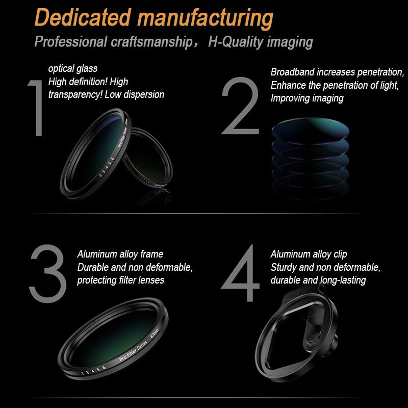 67mm Metal Phone Filter kit Cold Shoe Mount Lens Starlight Black Mist VND CPL for iPhone Pro Max Samsung Android HUAWEI Xiaomi