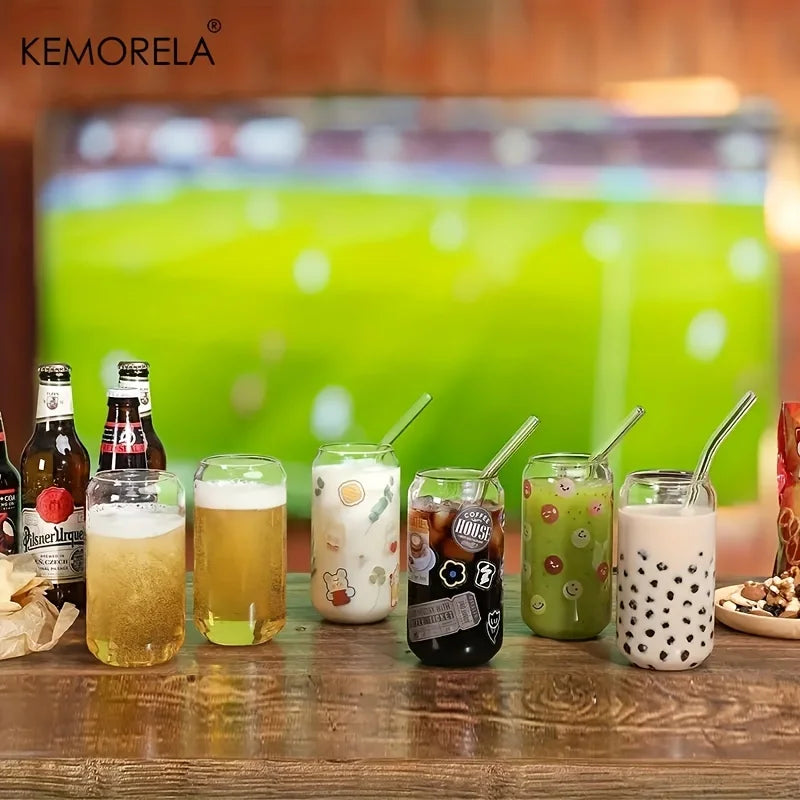 18.6OZ Glass Cup With Lid and Straw Transparent Bubble Tea Cup Glass Beer Can Milk Mocha Cups1/2/4 Set Breakfast Mug Drinkware
