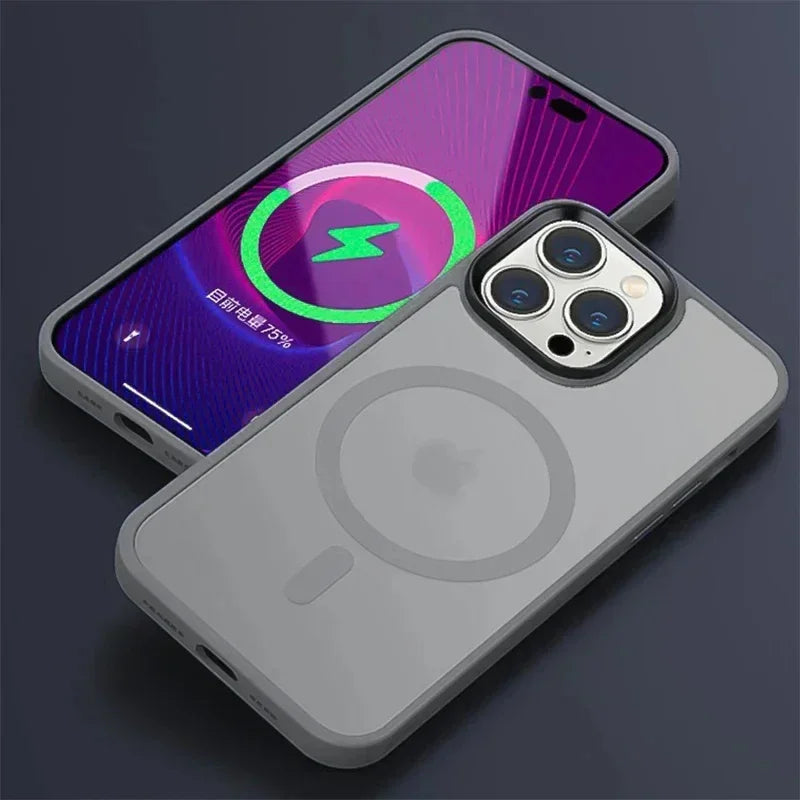 Matte Translucent Frosted Phone Case For iPhone 15 14 13 12 11 Pro Max Plus Magnetic Case For Magsafe Wireless Charging Cover