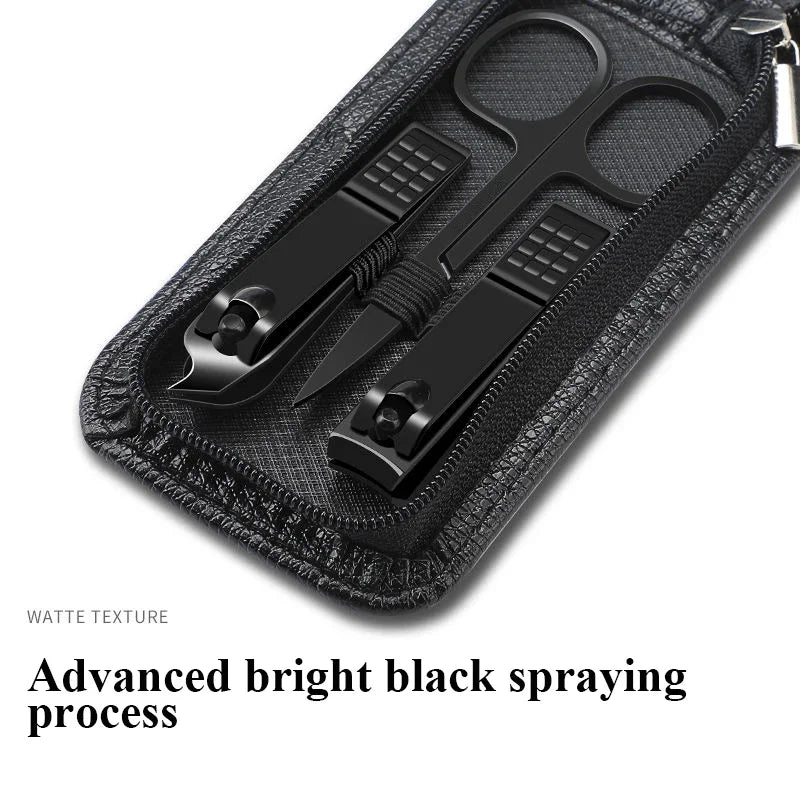 Ouriner New 6 Pcs Portable Luxury Manicure Sets Pedicure Kits Bright Black Nail Clipper Set Personal Care Tools Eyebrow Scissors