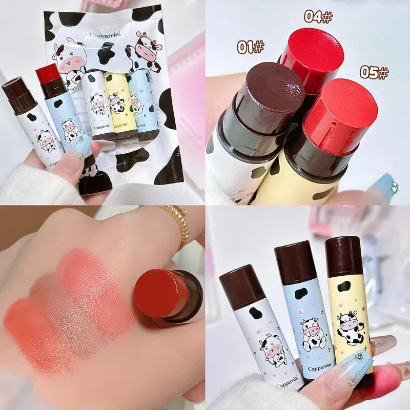 Baby Cow Lip Balm Set Moisture Tinted Lipstick Long-Lasting Moisturizing Nutritious Lip Pomade Red Tint Lipgloss Fruity Lip Care