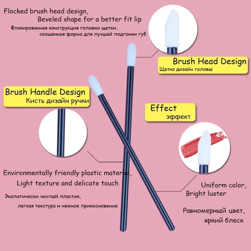 CNKESS Wholesale 50pcs Disposable Cosmetic Lip Brush Lipstick Lip Glossy Wands Pen Cleaner Applicator Makeup Brushes Tools