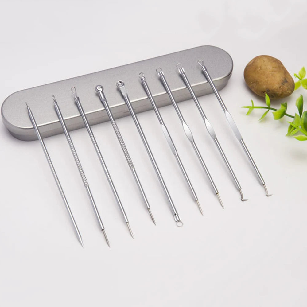 9Pcs Stainless Acne Blackhead Removal Needles Acne Remover Squeeze Deep Cleansing Facial Blackhead Eliminators Skin Beauty Tools