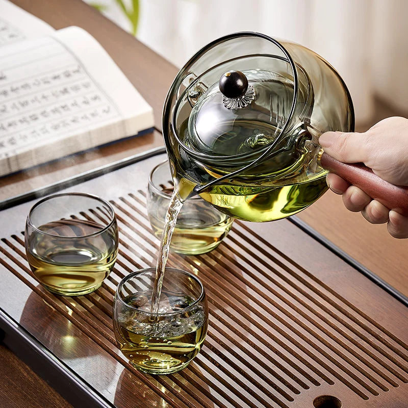 GIANXI Chinese Tea Ceremony Leisure Pot Small Green Orange Boiling Teapot Chinese Kung Fu Tea Set Side Handle Glass Teapot