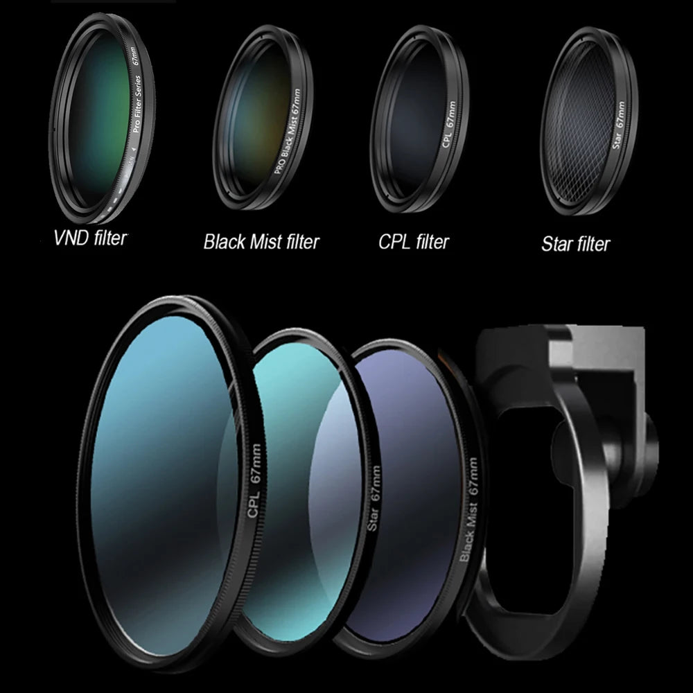 67mm Metal Phone Filter kit Cold Shoe Mount Lens Starlight Black Mist VND CPL for iPhone Pro Max Samsung Android HUAWEI Xiaomi