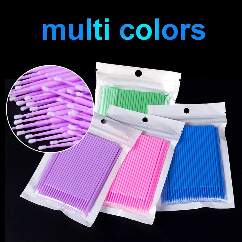 100Pcs Eyelash Cleaning Brush Lash Extension Micro Cotton Swab Individual Eyelashes Microbrush Beauty Makeup Clean Remover Tools