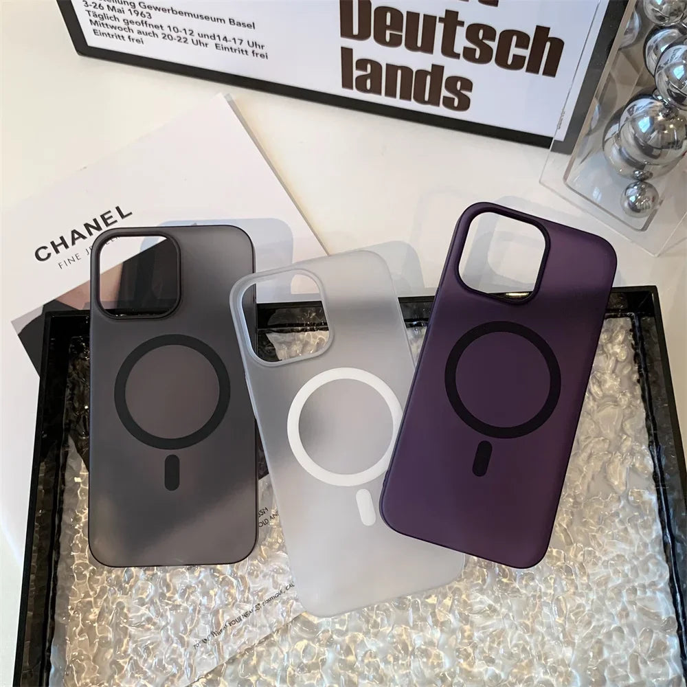 Matte Ultra-Thin for Magsafe Case For iPhone 15 14 13 12 11 Pro Max Plus Magnetic Wireless Charger Hard PC Translucent Cover