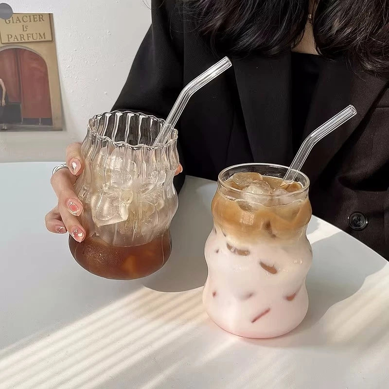 Transparent Glass Cup Exquisite Heat-resistant Tumbler Tea Juice Milk Coffee Mug Water Glasses Stripe Mug Drinkware 350ml-865ml