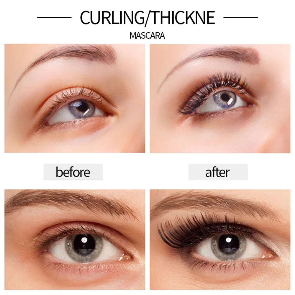 36-Hour Lasting Curling Eyeliner +4D Fiber Mascara Elongate Eyelashes Leopard Print Black Mascara Waterproof Eye Makeup Cosmetic