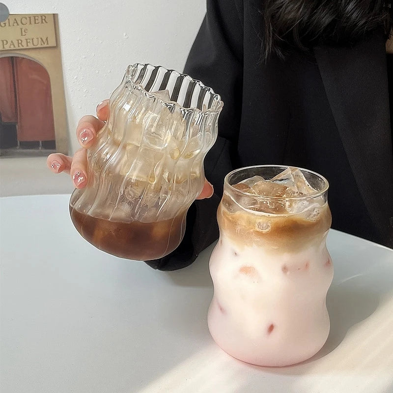 Transparent Glass Cup Exquisite Heat-resistant Tumbler Tea Juice Milk Coffee Mug Water Glasses Stripe Mug Drinkware 350ml-865ml