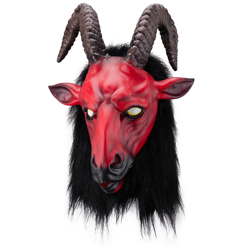 Hellfire Beast Latex Mask Halloween Scary Demon Satan Mask Cosplay Fancy Dress Party Costume Accessory Horror Evil Goat Mask