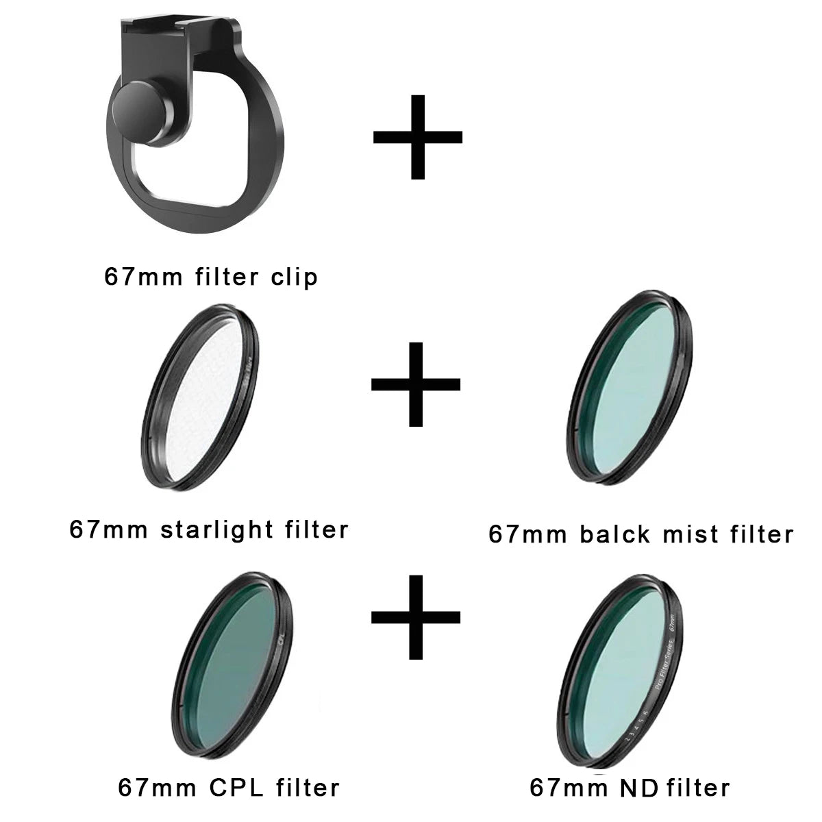 67mm Metal Phone Filter kit Cold Shoe Mount Lens Starlight Black Mist VND CPL for iPhone Pro Max Samsung Android HUAWEI Xiaomi
