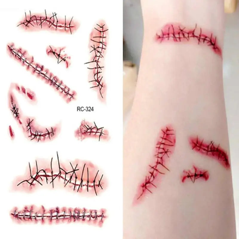 Fake Blood Bloody Knife Scar Funny Party Funny Scary Halloween Costume Halloween Temporary Party Makeup Halloween Tattoo Sticker