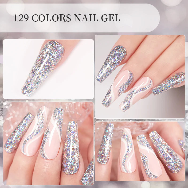 LILYCUTE Glitter Sequins Gel Nail Polish Shiny Spring Summer Color Semi Permanant UV Gel Soak Off For Manicure Nail Art Varnish