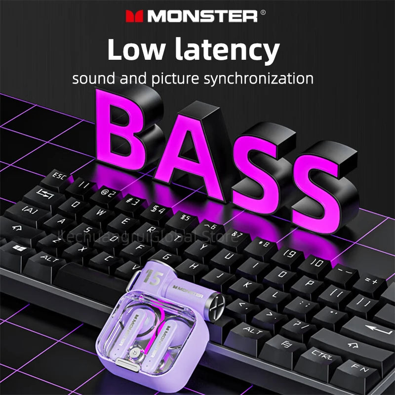 Original Monster XKT15 Wireless Bluetooth 5.3 Earphones TWS Gaming Earbuds RGB Flip Cover Design Headset Low latency 2023 New