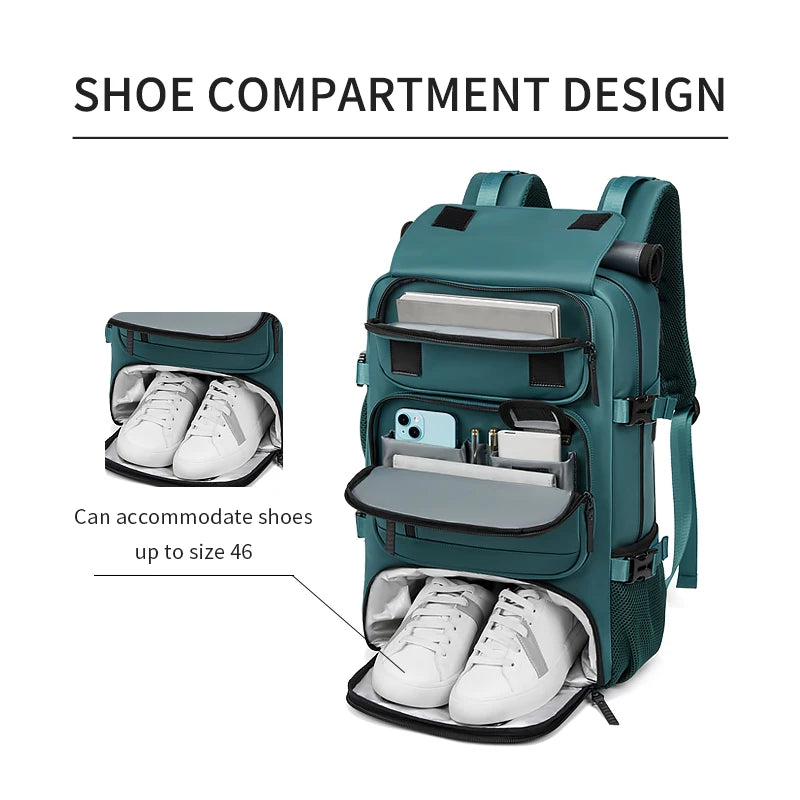 travel backpack,waterproof 16 inch Business Laptop Backpack with Shoe Bag Hidden USB charging port Hiking camping backpack
