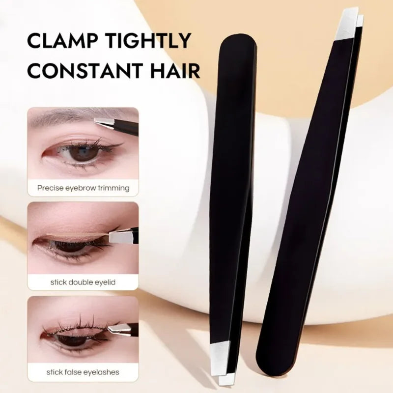CNK Wholesale Stainless Steel Black Eyebrow Tweezer with Slant and Flat Point Beauty Tools for Eyebrows & Ingrown Hair Removal