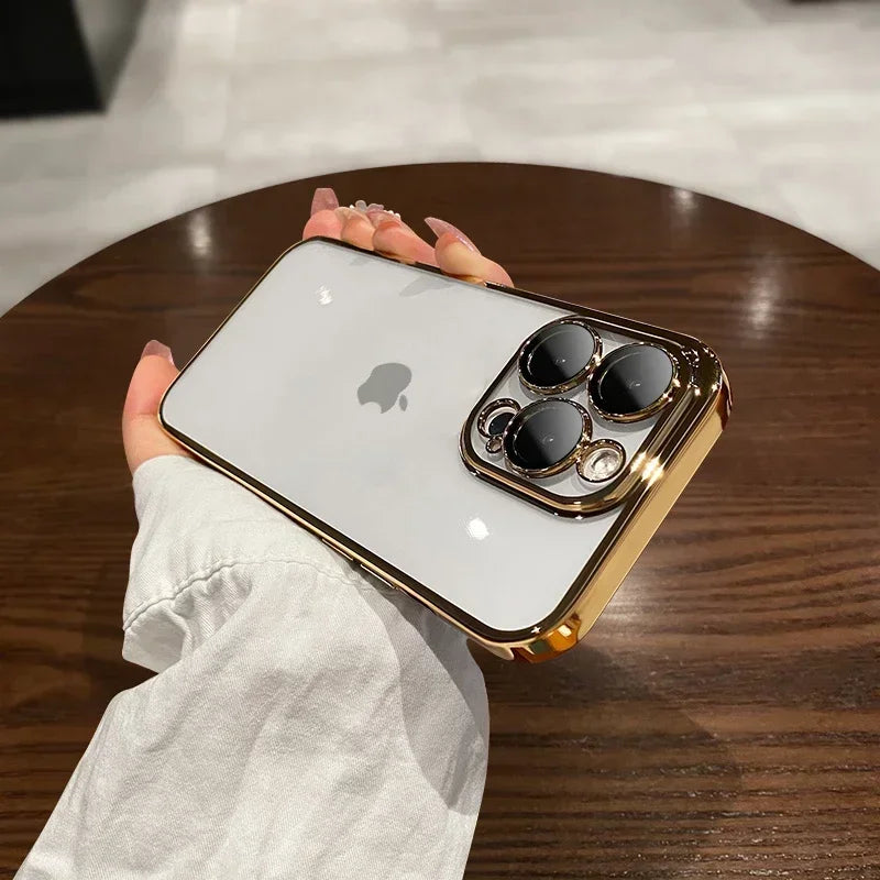 Luxury New High Quality Plating Clear Not Yellowing Case For IPhone 16 15 14 11 12 13 14 Pro Max 15 16 Plus Shockproof Cover