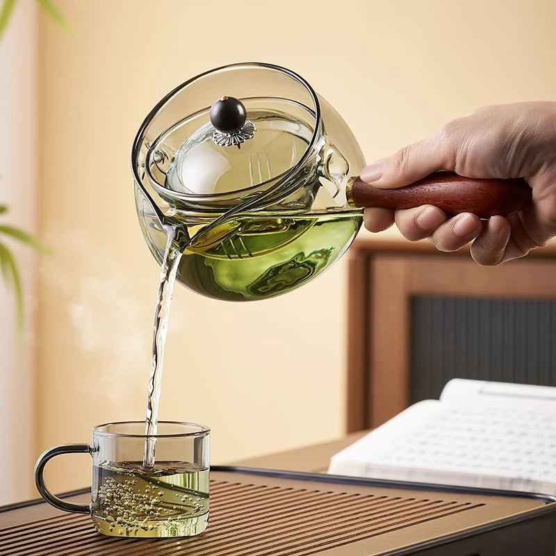 GIANXI Chinese Tea Ceremony Leisure Pot Small Green Orange Boiling Teapot Chinese Kung Fu Tea Set Side Handle Glass Teapot