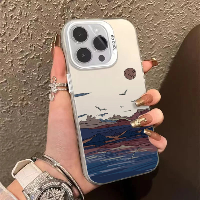 INS Mountain Landscape Sunset IMD Phone Case For iPhone 14 15 11 12 13 16 Pro Max 7 8 Plus SE 2 XR X XS Shockproof Bumper Cover